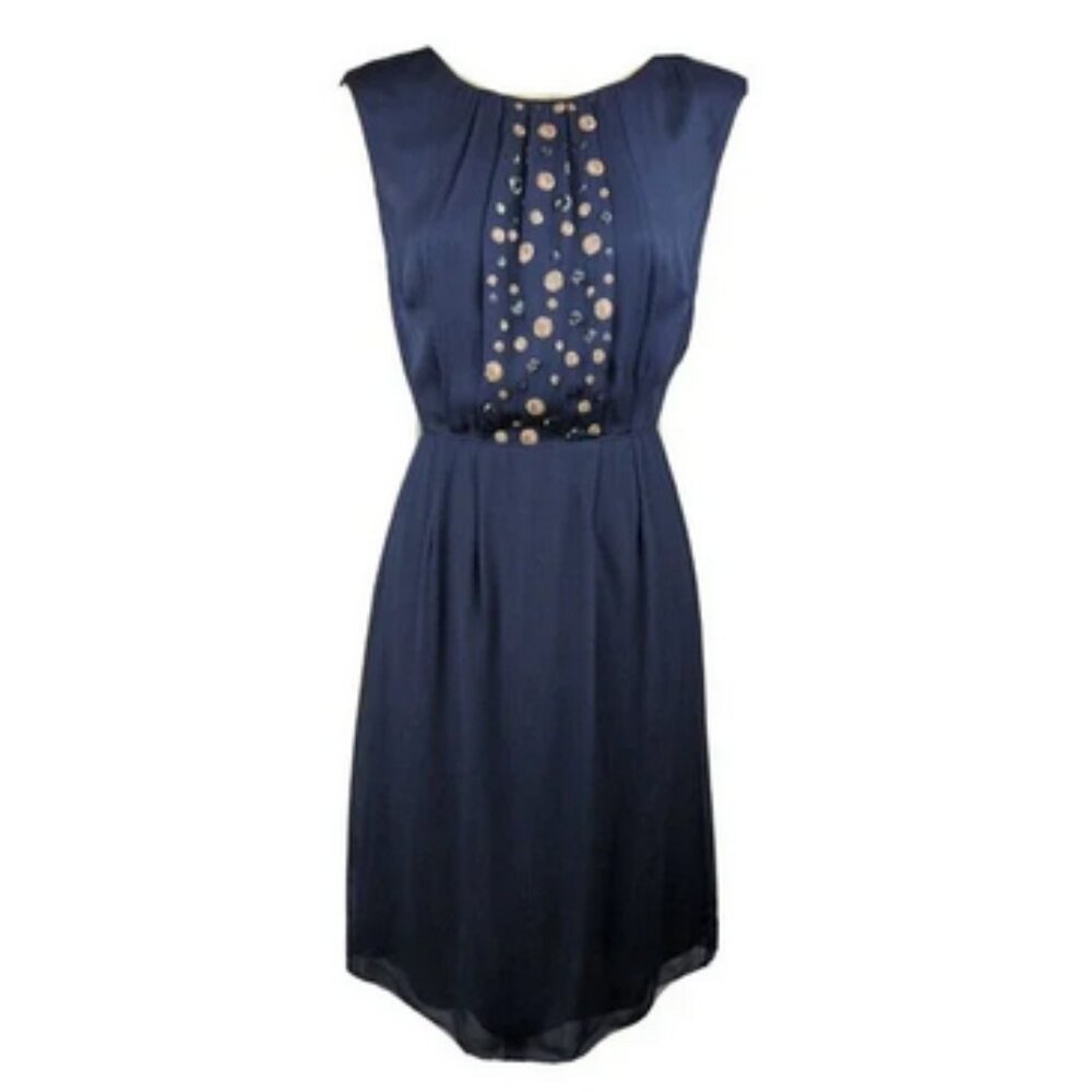 Boden Navy Blue Grace Dress Sequin Appliqué Silk-Like Crepe Viscose Evening